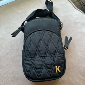 Black Quilted Crossbody Bag with Gold Accent